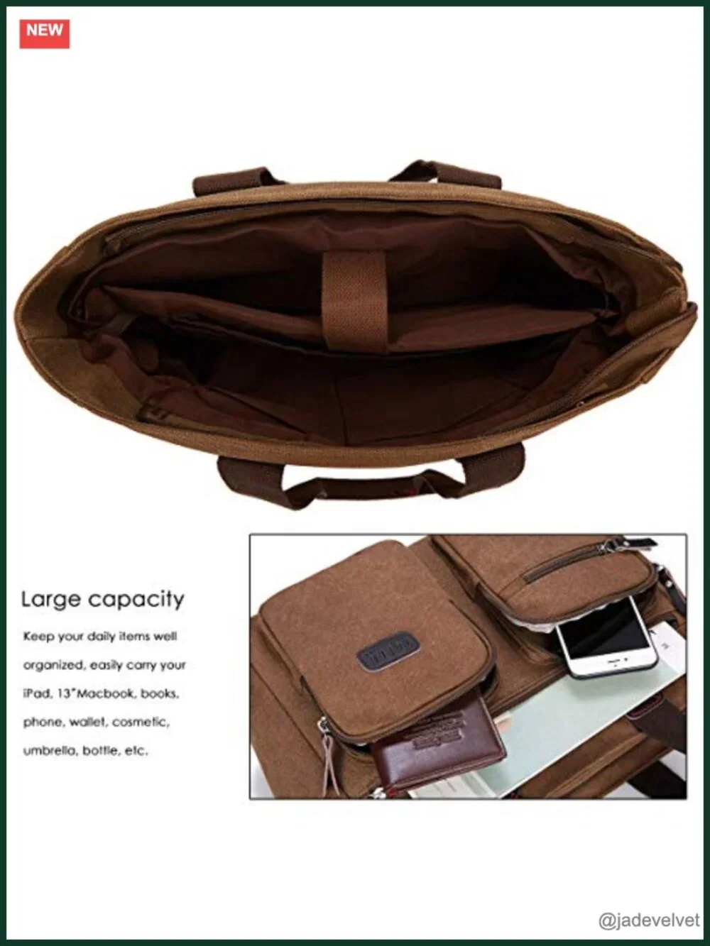 Canvas Satchel Handbag Top Zipper Shoulder Bag Tote Messenger Purse